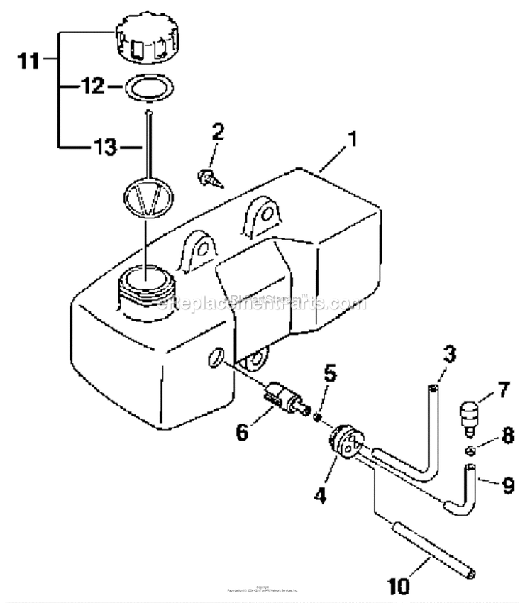 Fuel Tank Diagram and Parts List for 7222 2001-01 to 2004-03 Mantis Tiller