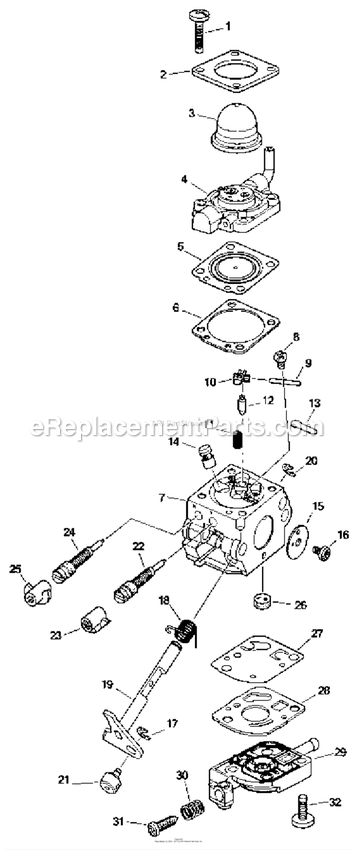 Carburetor Diagram and Parts List for 7222 2001-01 to 2004-03 Mantis Tiller