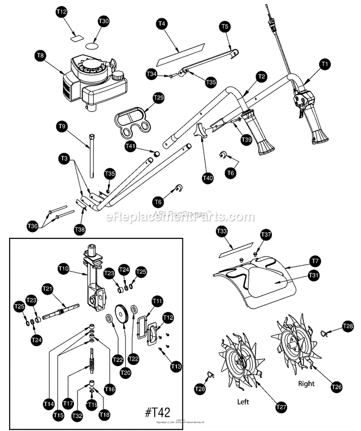 Main Assembly Diagram and Parts List for 7240  Mantis Tiller