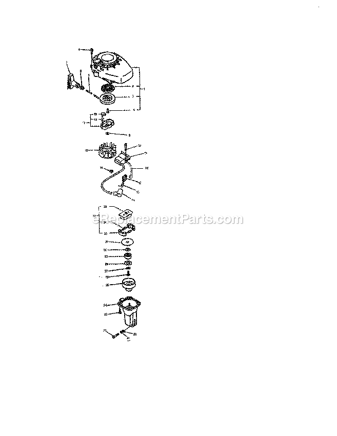 Engine-Starter/Pawl Catcher/Clutch Diagram and Parts List for 7222E  Mantis Tiller