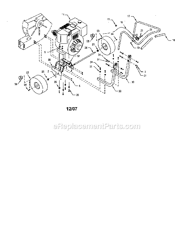 Engine/Blower Deck/Handle Diagram and Parts List for 9602-00-01  Mantis Leaf Blower / Vacuum
