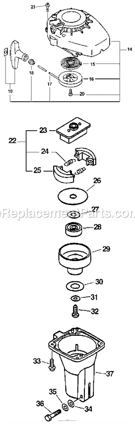 Starter, Pawl Catcher And Clutch Diagram and Parts List for 7222 2001-01 to 2004-03 Mantis Tiller