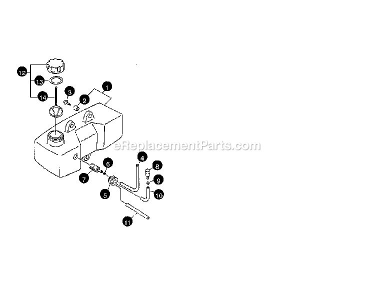 Fuel Tank Diagram and Parts List for 7222  Mantis Tiller