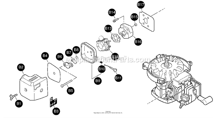 Carburetor Diagram and Parts List for 7240  Mantis Tiller