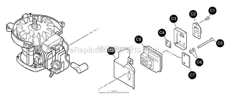 Muffler Diagram and Parts List for 7240  Mantis Tiller