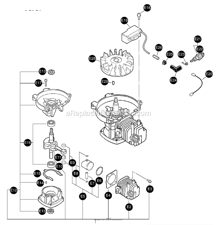 Ignition, Engine And Short Block Diagram and Parts List for 7240  Mantis Tiller