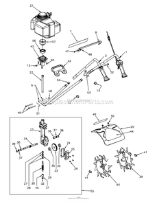 Mantis Tiller Main Assembly Diagram and Parts List for 7262  Mantis Tiller