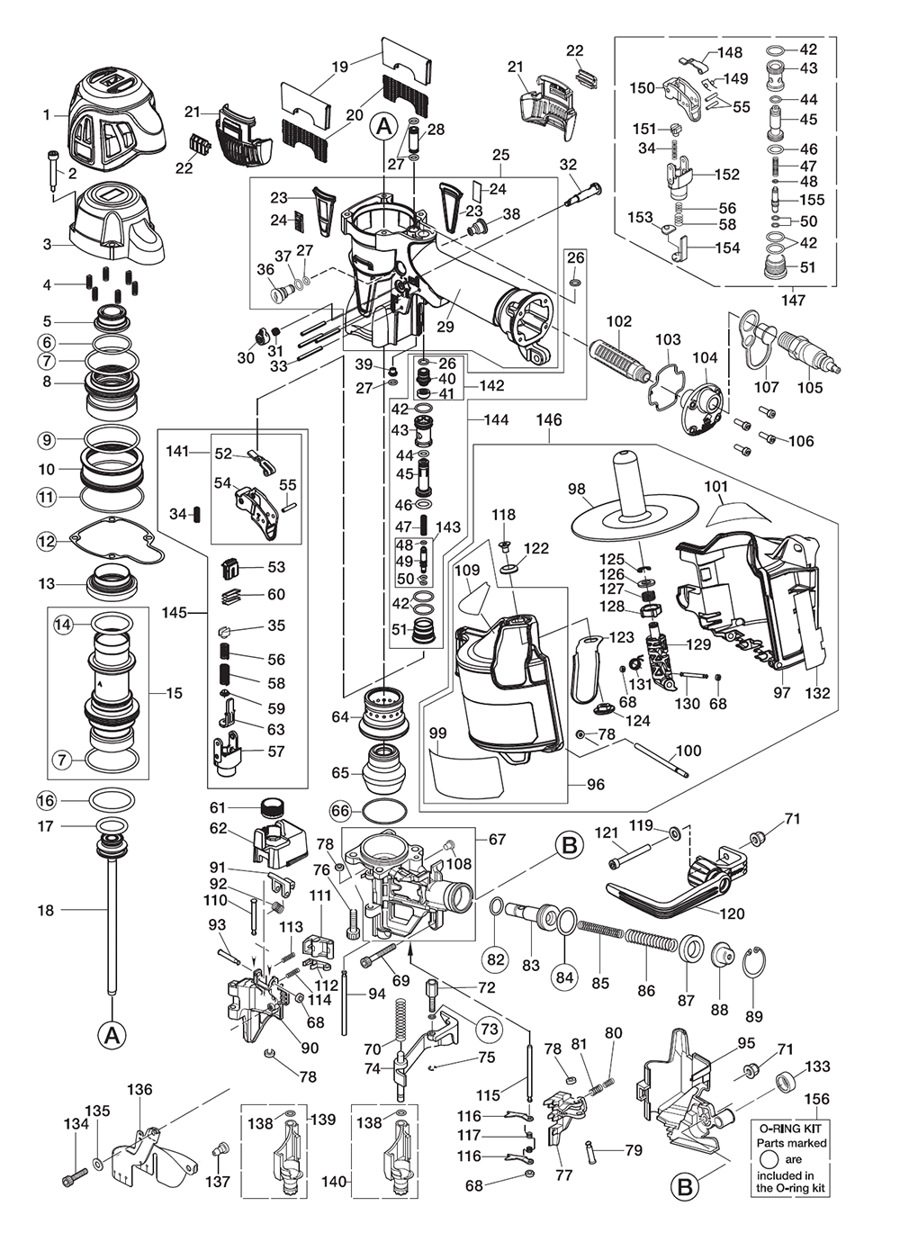 Fig-0 Diagram and Parts List for HN65S  Max Nailer