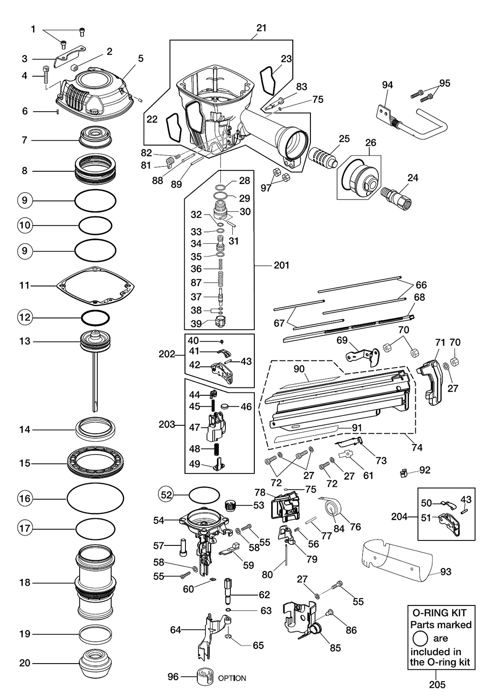Fig-0 Diagram and Parts List for SN883CH2-28  Max Nailer
