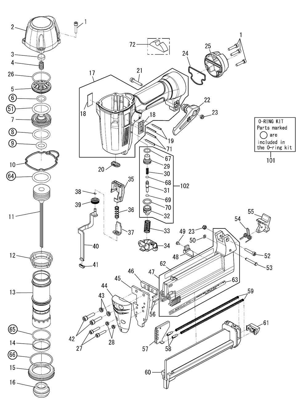 Fig-0 Diagram and Parts List for TA238B-18-6  Max Nailer