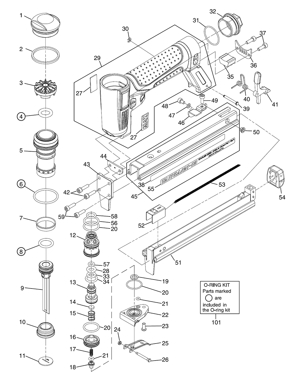 Fig-0 Diagram and Parts List for TA116A-21-13  Max Nailer