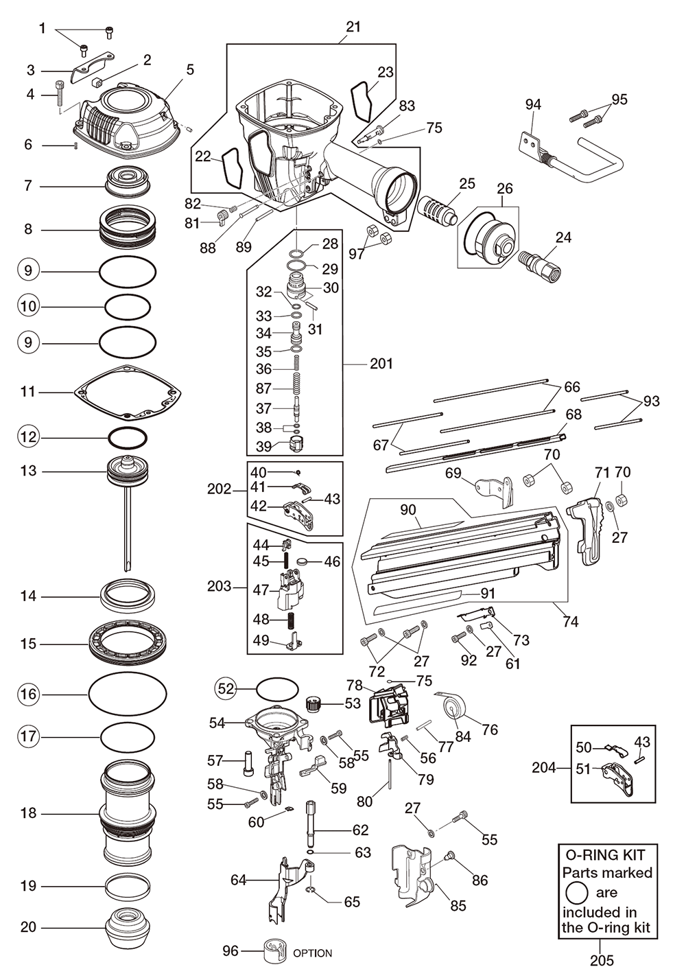 Fig-0 Diagram and Parts List for SN890CH3-34  Max Nailer
