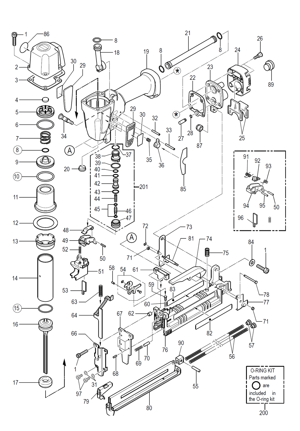 Fig-0 Diagram and Parts List for TA238-18-6  Max Nailer