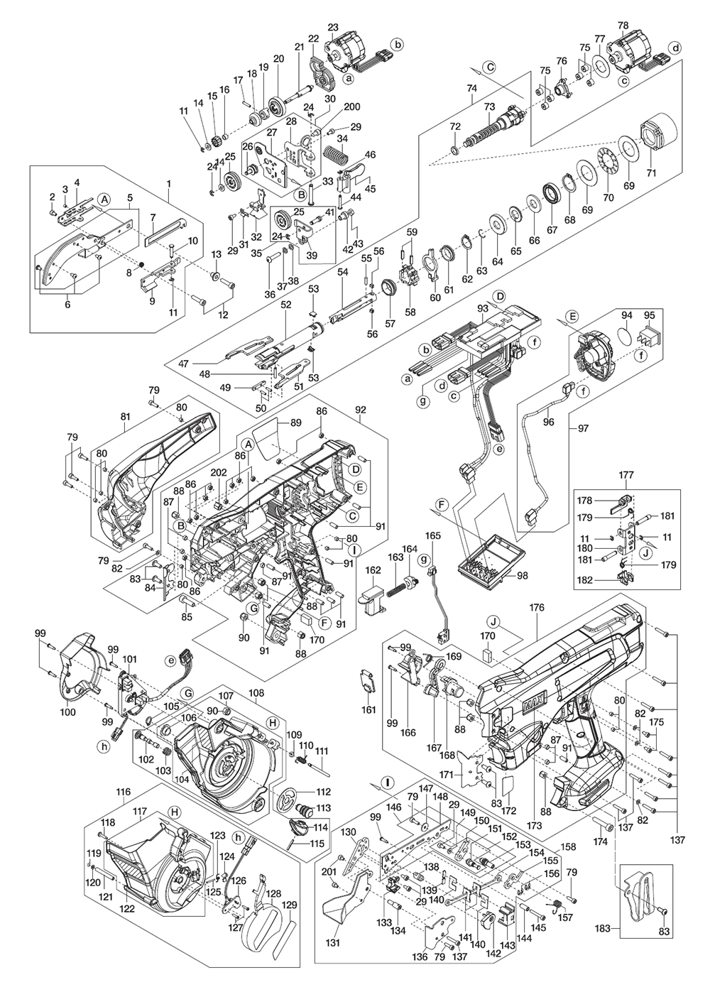Fig-0 Diagram and Parts List for RB611T  Max Rebar Tools