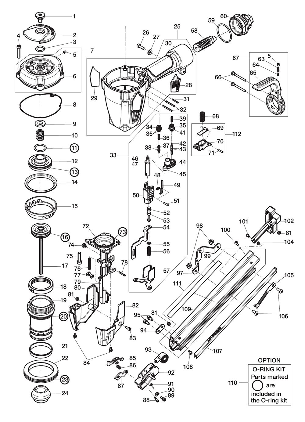Fig-0 Diagram and Parts List for SN438J  Max Nailer