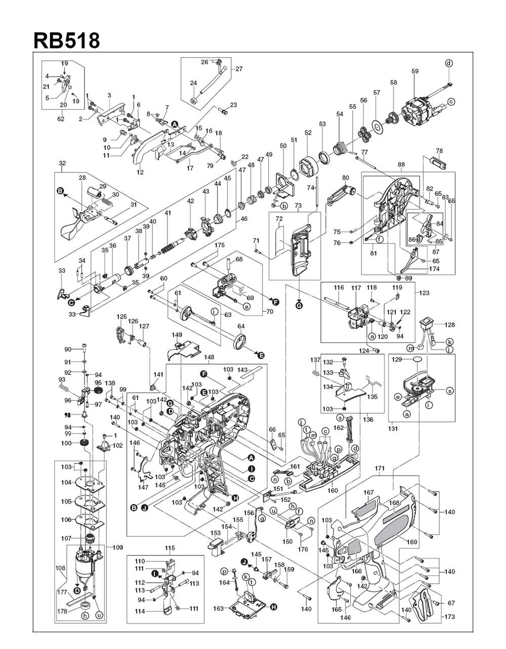 Fig-0 Diagram and Parts List for RB518  Max Rebar Tools