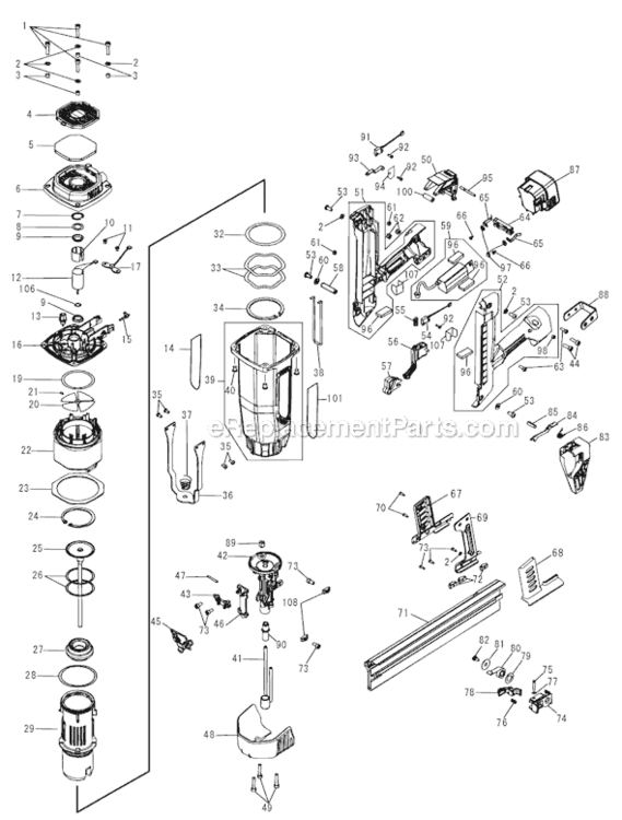 Page A Diagram and Parts List for GS865E  Max Nailer