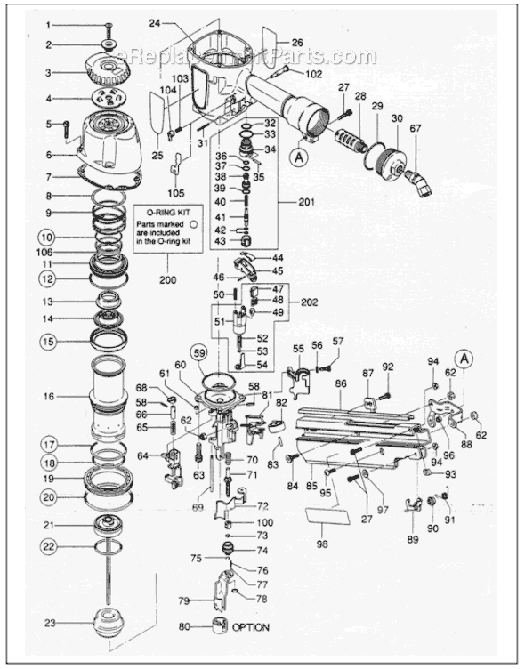 Page A Diagram and Parts List for SN890CH/34  Max Nailer