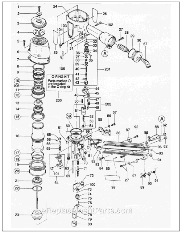Page A Diagram and Parts List for SN890RH  Max Nailer