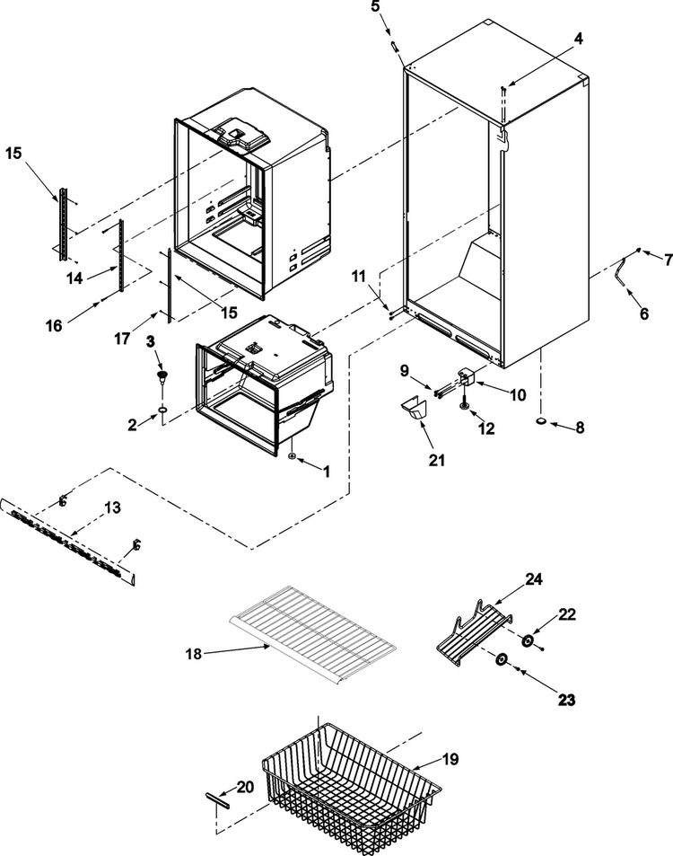 Interior Cabinet & Freezer Shelving Diagram and Parts List for ABB1921FEB0  Amana Refrigerator