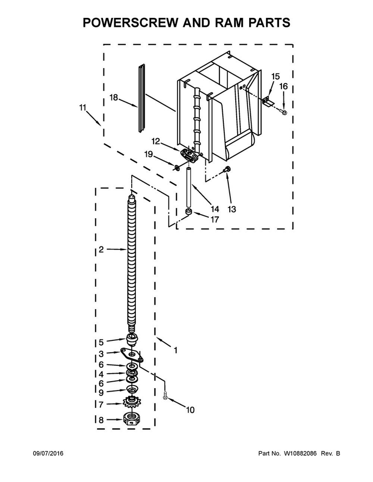 Powerscrew And Ram Parts Diagram and Parts List for MTUC7500AFH0  Maytag Trash Compactor