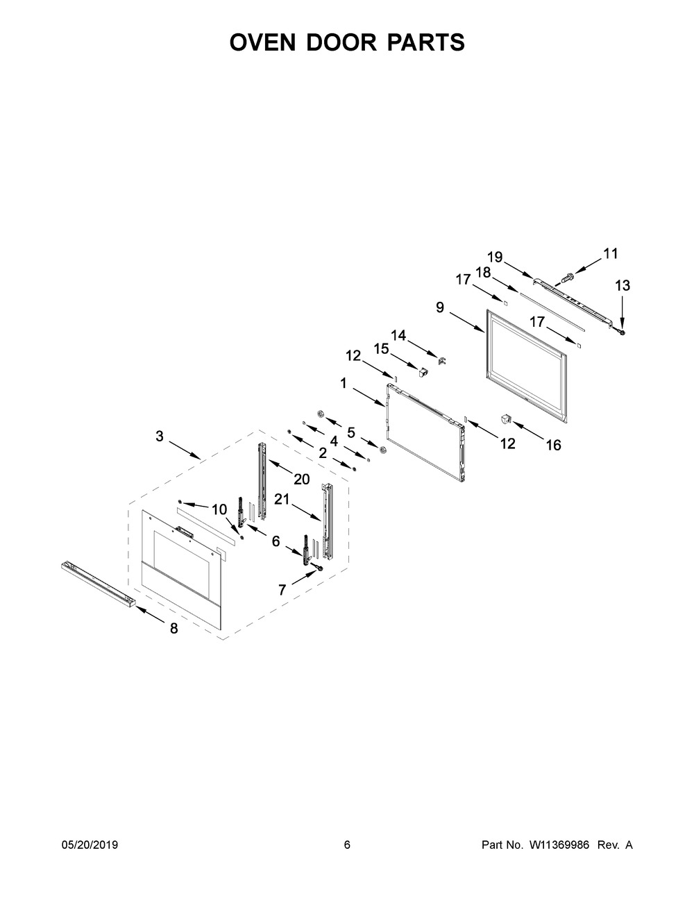 Oven Door Parts Diagram and Parts List for JMW2430IM02  Maytag Microwave Oven Combo