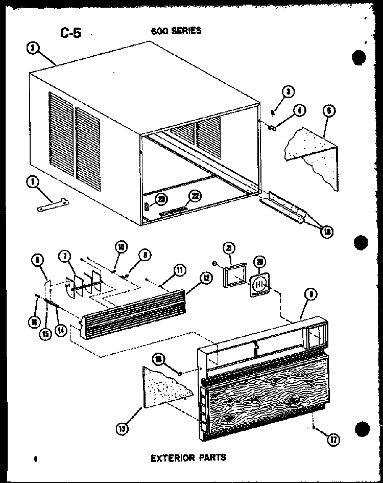 Exterior Parts Diagram and Parts List for ES624-3R P67119-1R Amana Air Conditioner