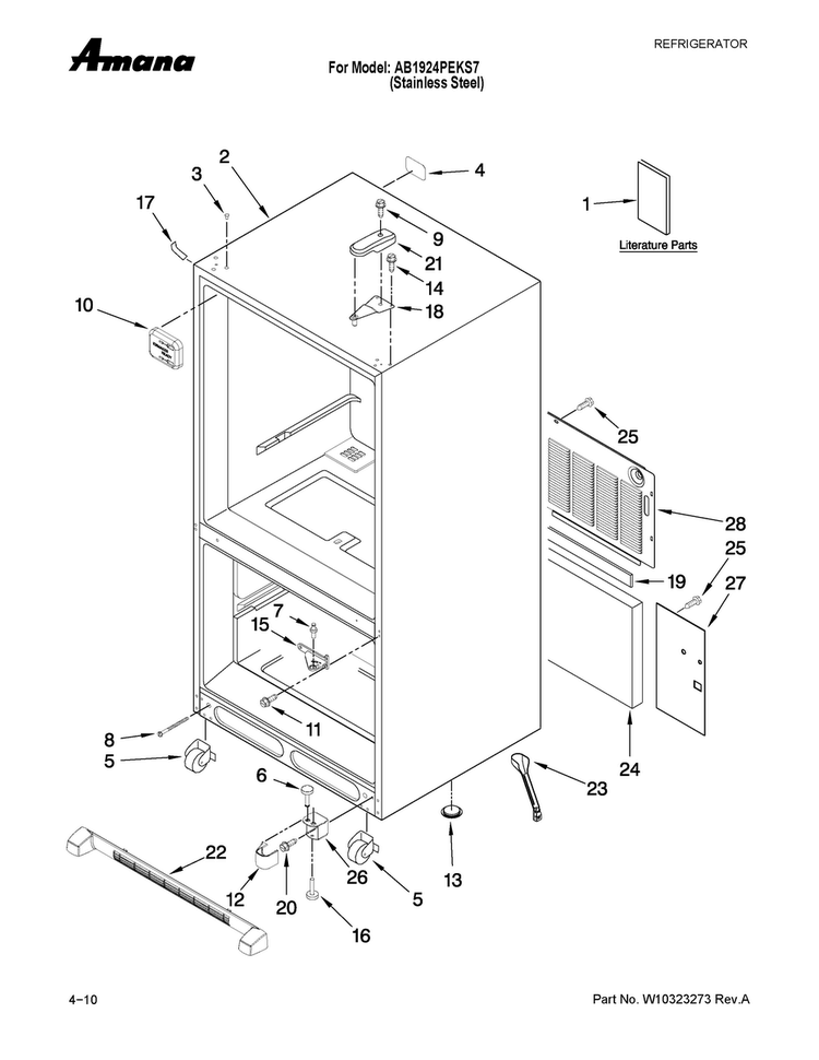 Cabinet Parts Diagram and Parts List for AB1924PEKS7  Amana Refrigerator