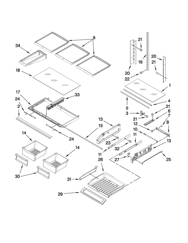 Shelf Parts Diagram and Parts List for 7MI2569VEM4  Maytag Refrigerator