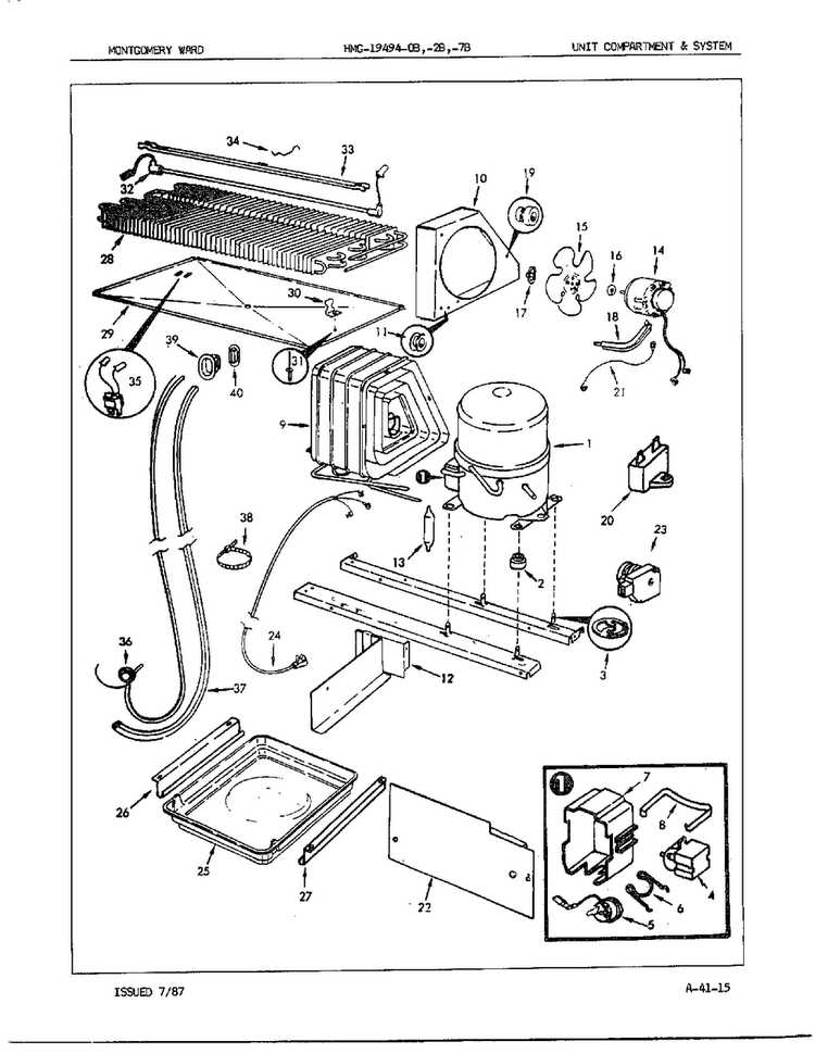 Unit Compartment/system Diagram and Parts List for 19494B  Admiral Refrigerator