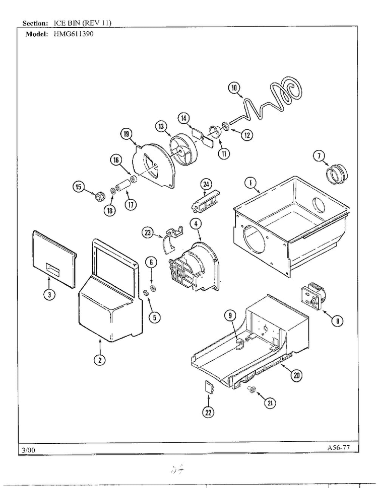 Ice Bin Diagram and Parts List for HMG611390  Admiral Refrigerator