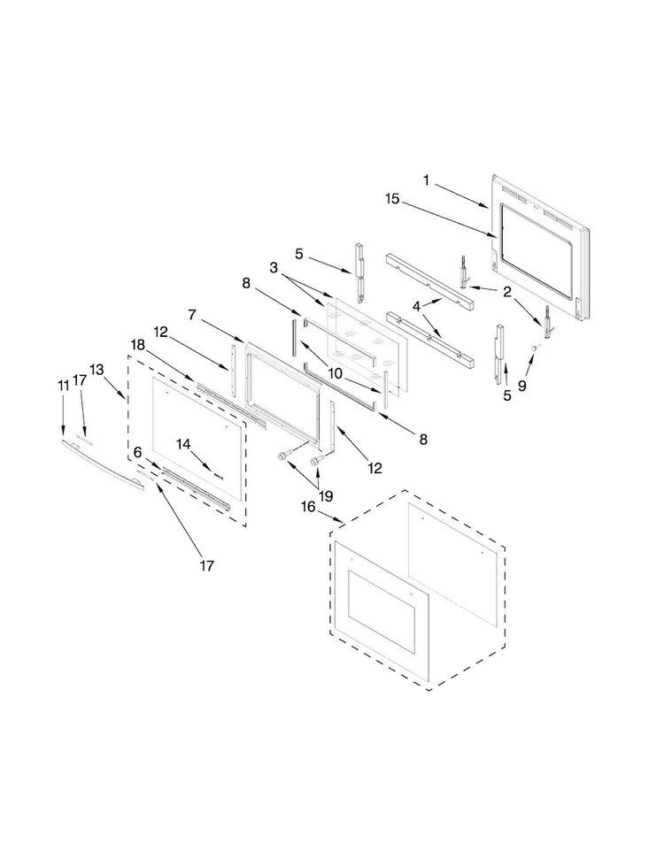 Oven Door Parts Diagram and Parts List for JJW3430WR00  Jenn-Air Wall Oven
