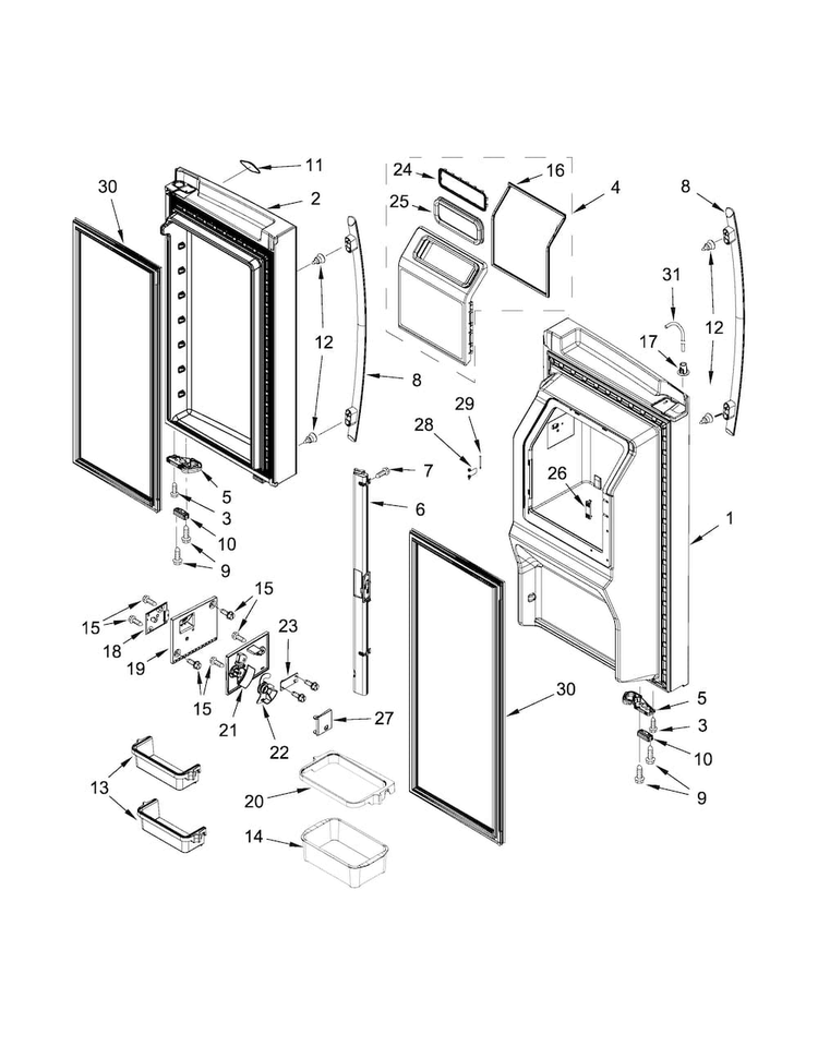 Refrigerator Door Parts Diagram and Parts List for JFX2897DRM02  Jenn-Air Refrigerator