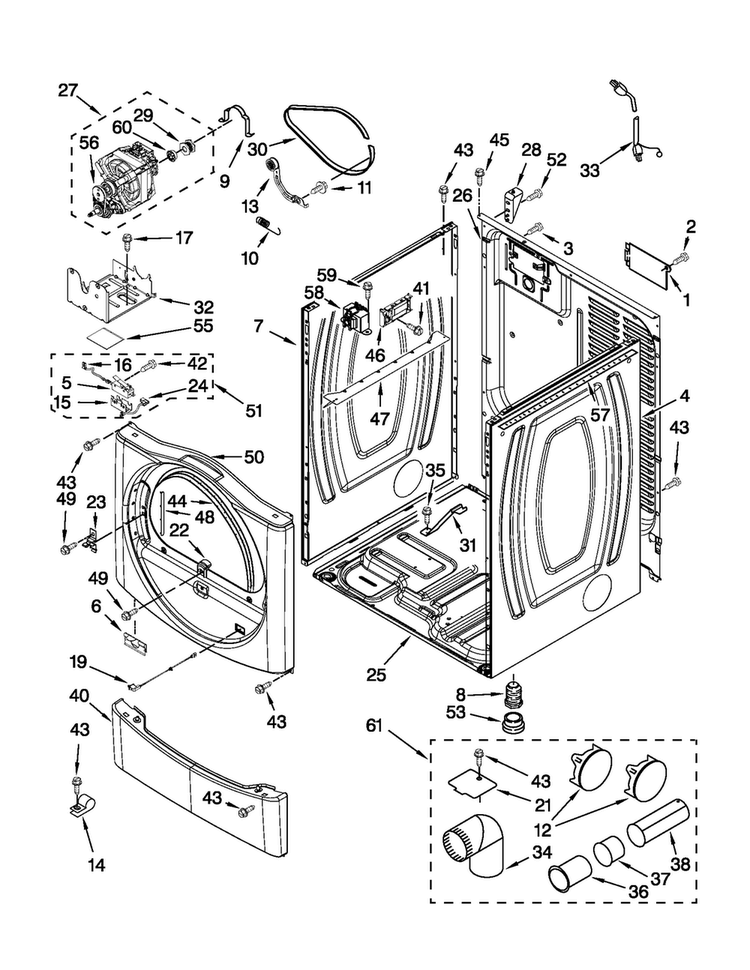 Cabinet Parts Diagram and Parts List for MDG25PDAXW1  Maytag Dryer