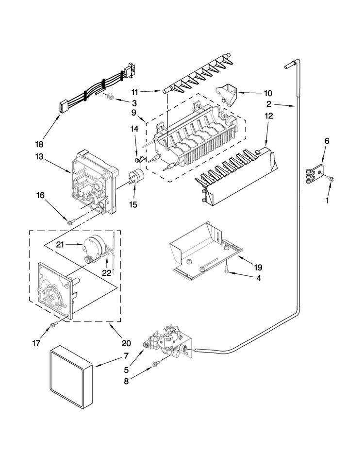 Icemaker Parts Diagram and Parts List for JCB2582WEY00  Jenn-Air Refrigerator