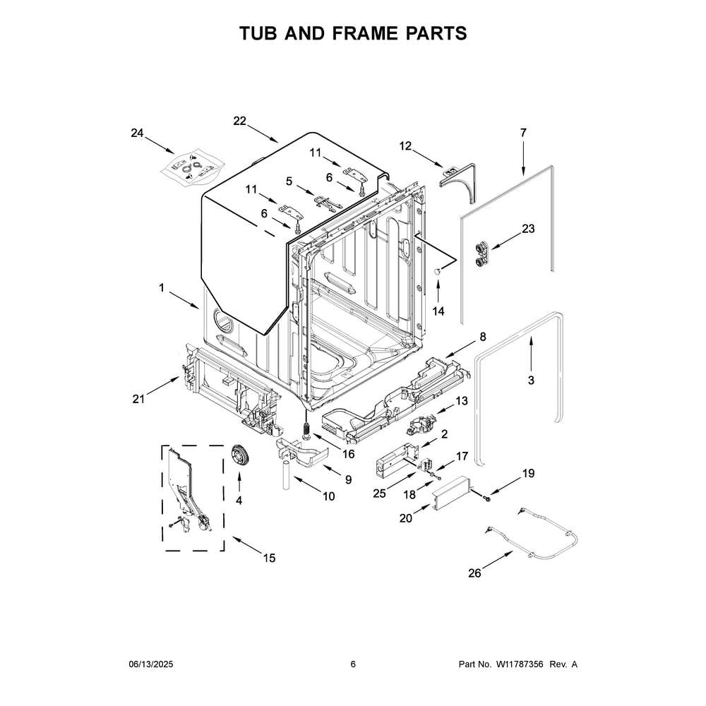 Tub And Frame Parts Diagram and Parts List for MDFS3924RZ3  Maytag Dishwasher