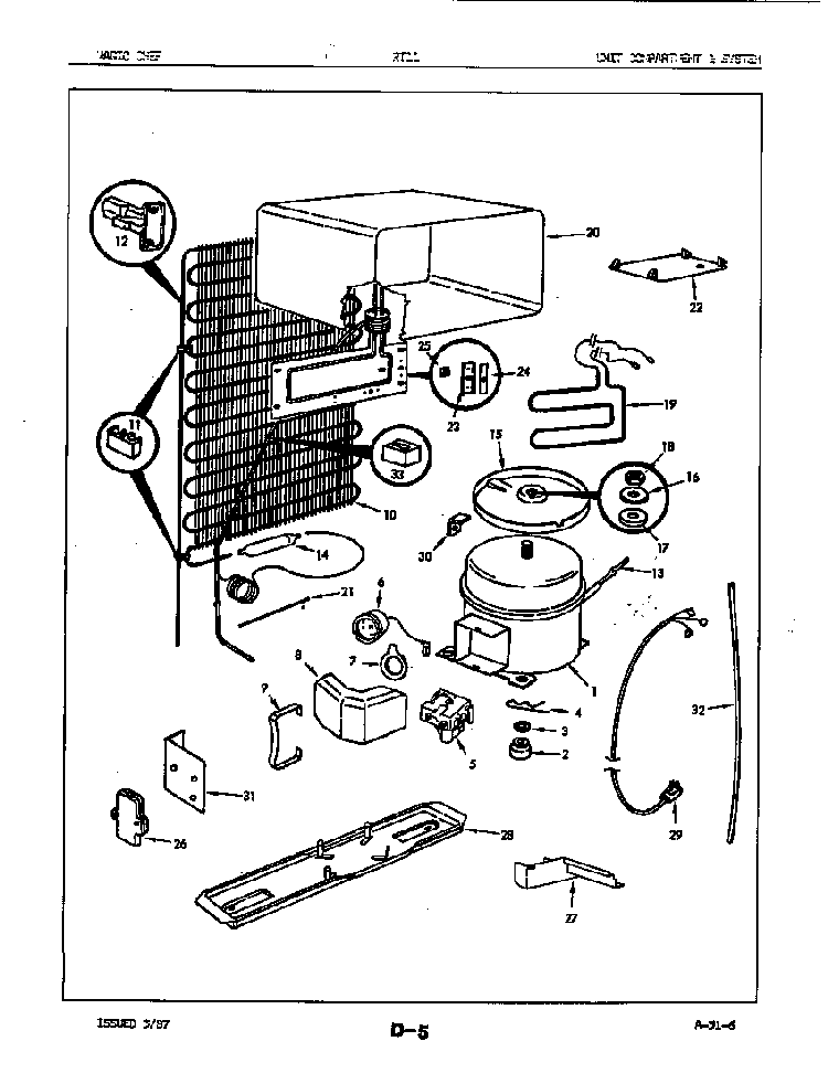 Unit Compartment & System Diagram and Parts List for RT11S 86T01 Maytag Refrigerator