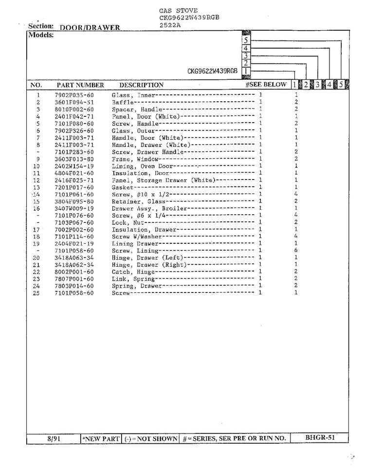 Door/drawer Page 2 Diagram and Parts List for 2522A  Hardwick Range