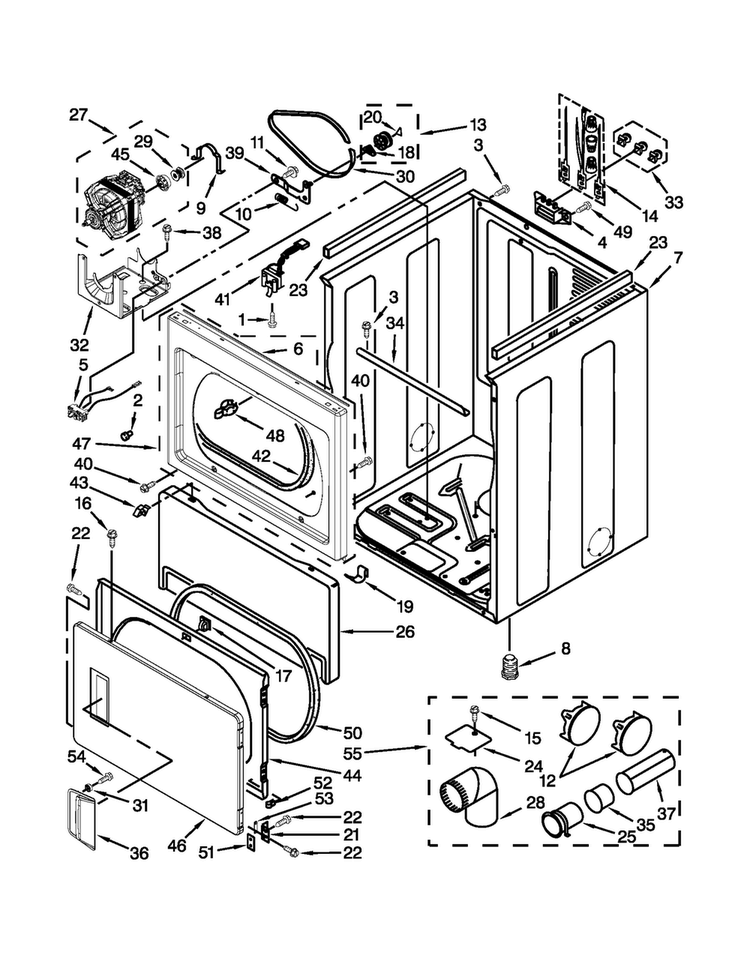 Cabinet Parts Diagram and Parts List for MEDX600XW1  Maytag Dryer