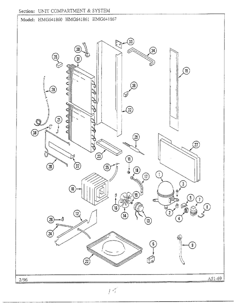 Unit Compartment/system Diagram and Parts List for HMG641861  Admiral Refrigerator