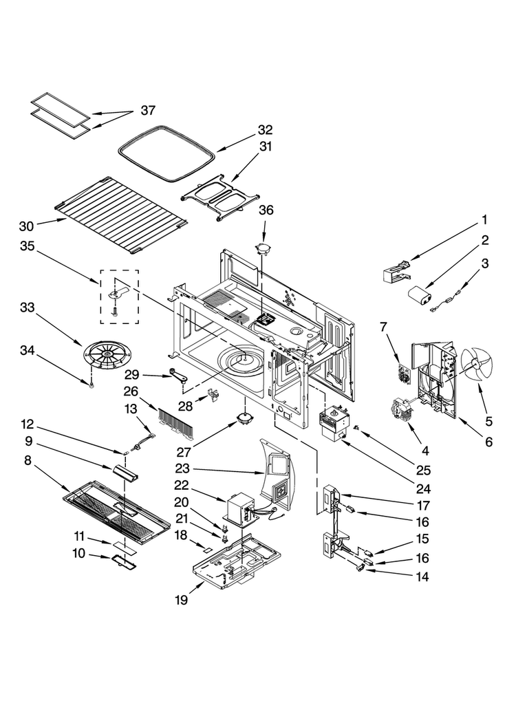 Interior And Ventilation Parts Diagram and Parts List for JMV8208BCW18  Jenn-Air Microwave