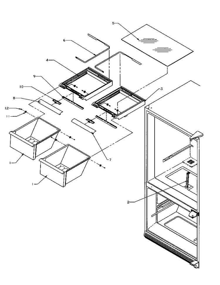 Crisper Compartment Diagram and Parts List for BXI22S5W-P1196601WW  Amana Refrigerator