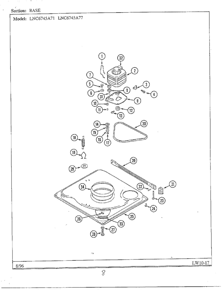 Base Diagram and Parts List for LNC6745A77  Admiral Washer