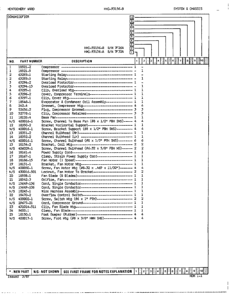System/chassis Page 2 Diagram and Parts List for 93156A  Admiral Dehumidifier