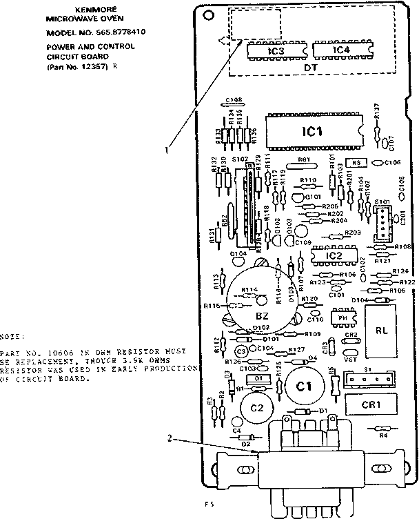 Power And Control Circuit Board Part No. 12357r Diagram and Parts List for 5658778410  Kenmore Microwave