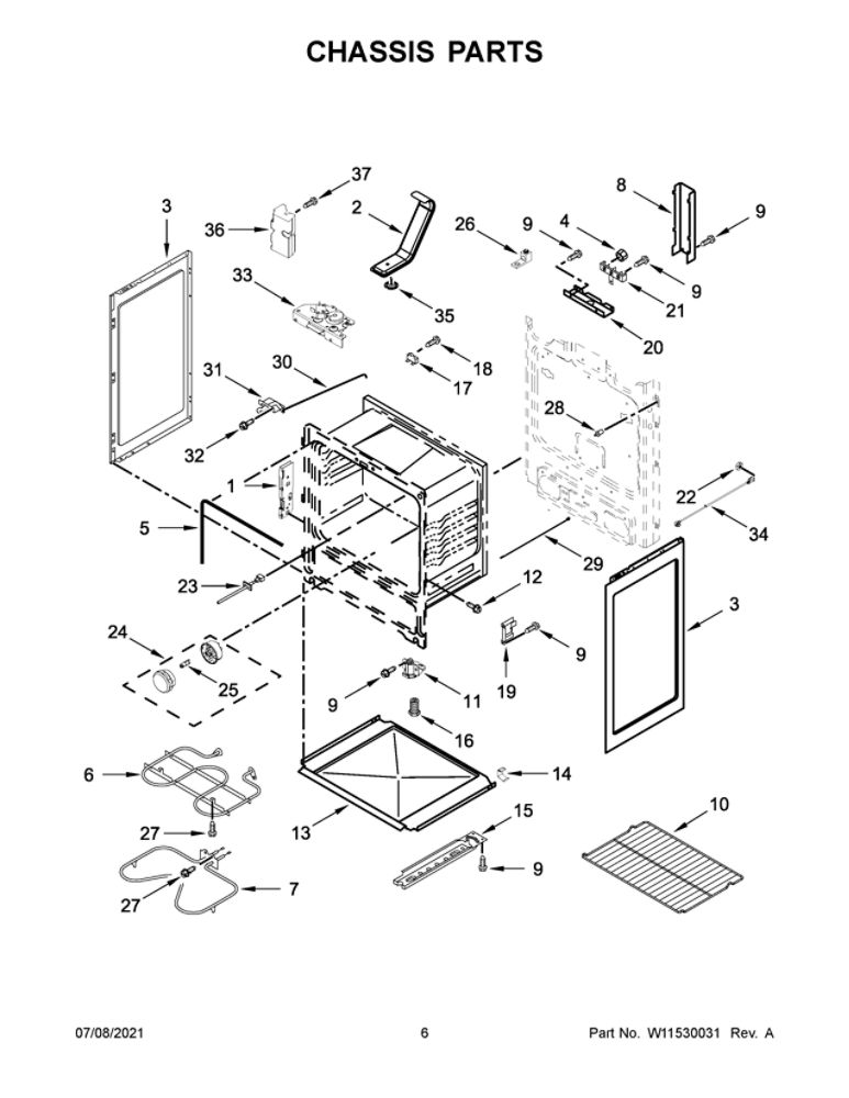 Chassis Parts Diagram and Parts List for YAER6603SFW3  Amana Range