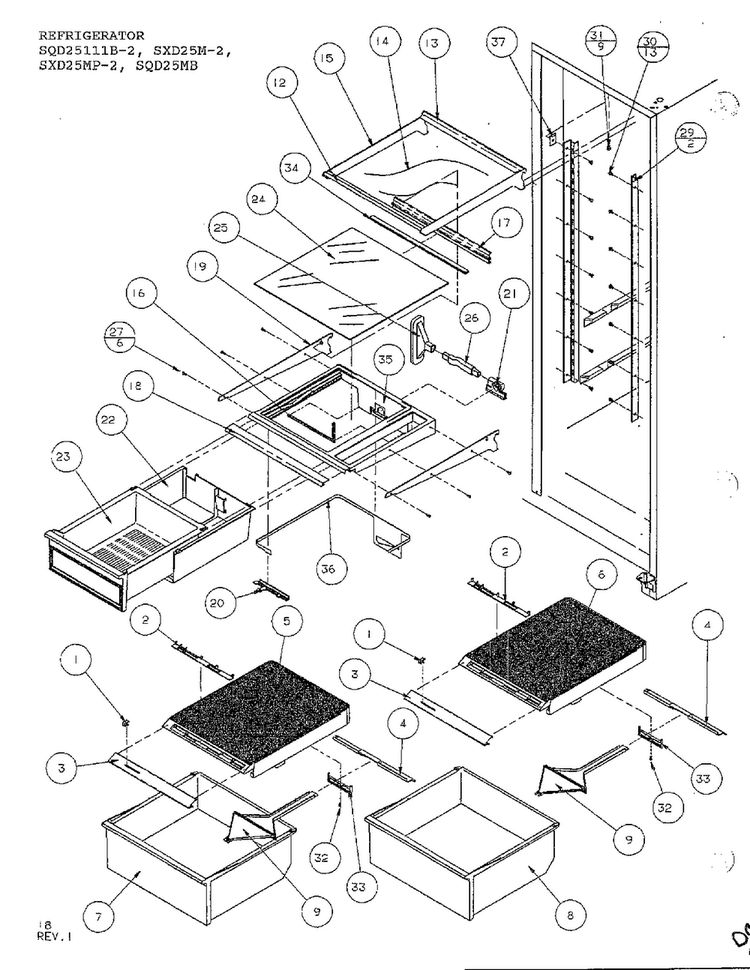 Refrigerator Shelving And Drawers Page 3 Diagram and Parts List for SXD25MP-2  Amana Refrigerator