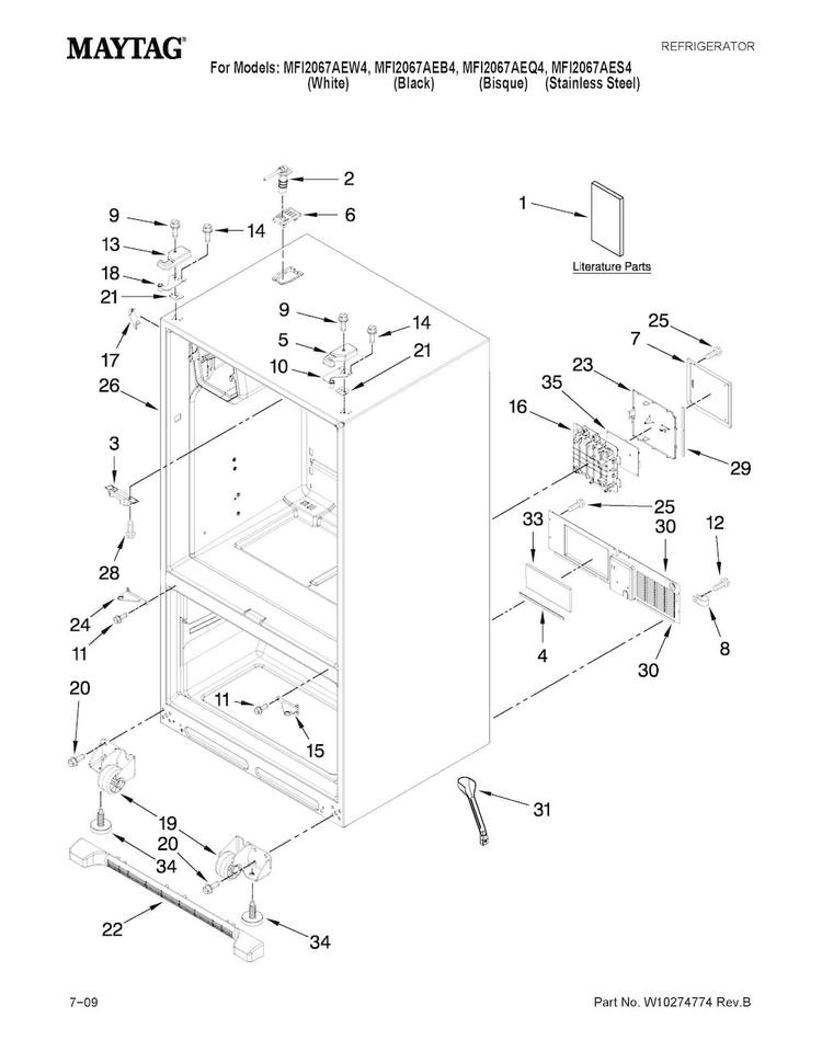 Cabinet Parts Diagram and Parts List for MFI2067AEW4  Maytag Refrigerator