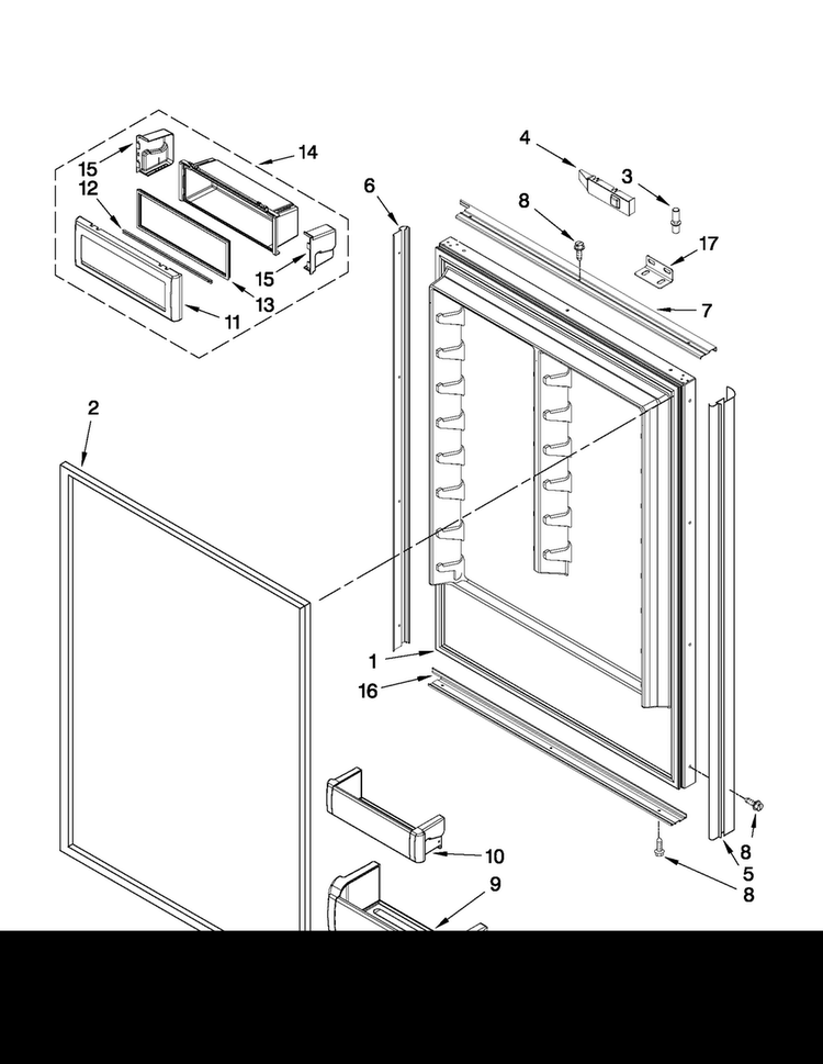 Refrigerator Door Parts Diagram and Parts List for JB36NXFXRW01  Jenn-Air Refrigerator