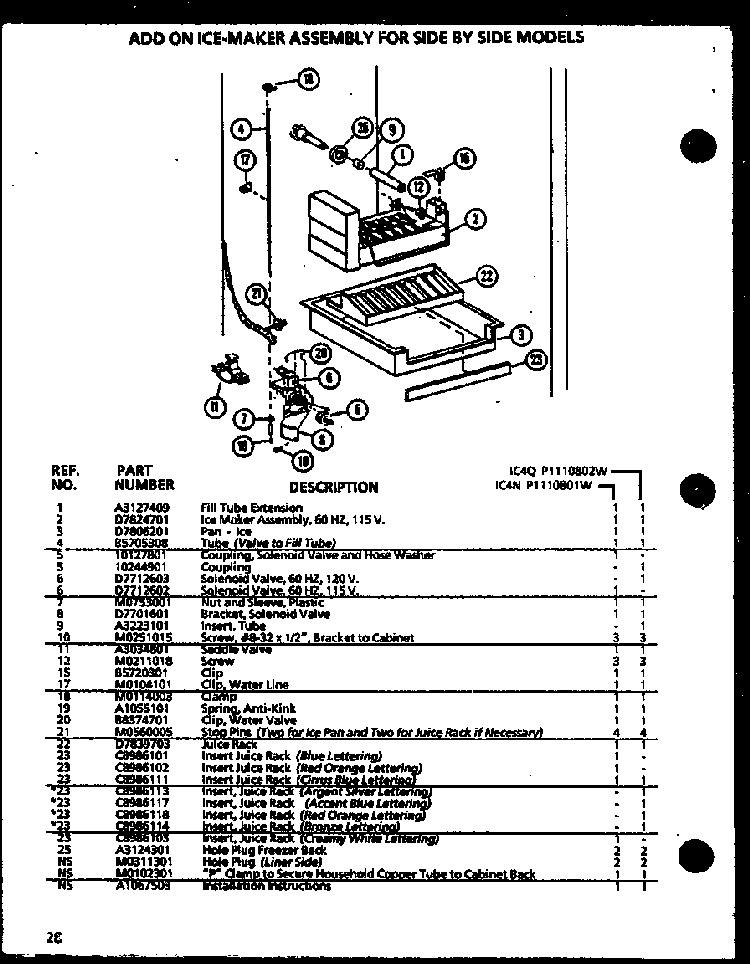 Add On Ice Maker Diagram and Parts List for SZ22ML-P1120608WL  Amana Refrigerator